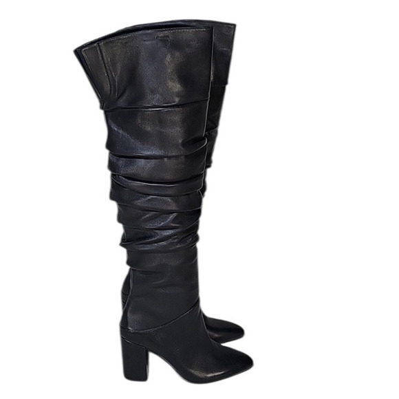 INC International Concepts Women's Tabithaa Leather Over The Knee Black 5 M NIB - Picture 1 of 9